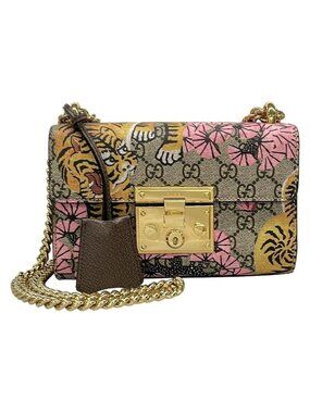 Gucci Shoulder Bag Padlock Small GG Supreme Beige Ebony Multi Taiga Print